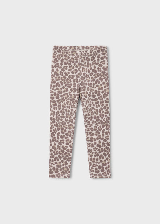 Mayoral Girls Leopard Print Leggings - cream base flat lay front view