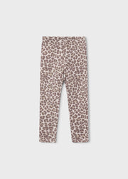 Mayoral Girls Leopard Print Leggings - taupe colourway flat lay front view
