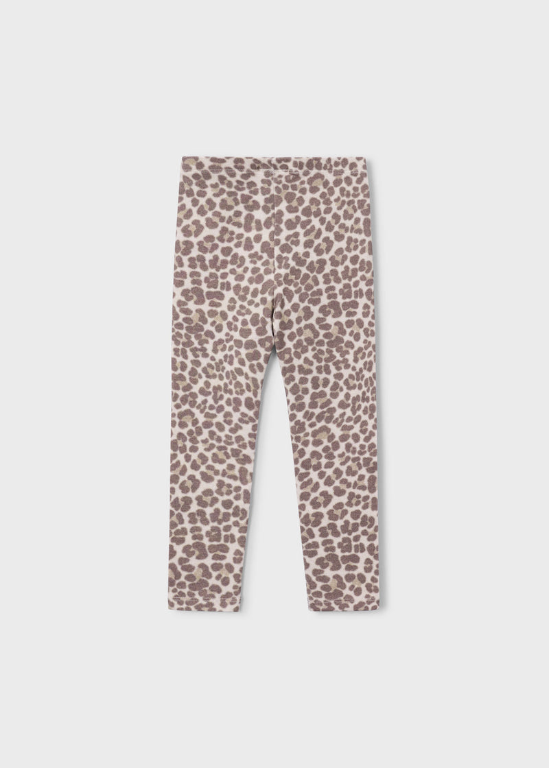 Mayoral Girls Leopard Print Leggings - taupe colourway flat lay front view