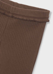 Mayoral Girls Ribbed Flare Leggings - fold-over frill waistband close up detail