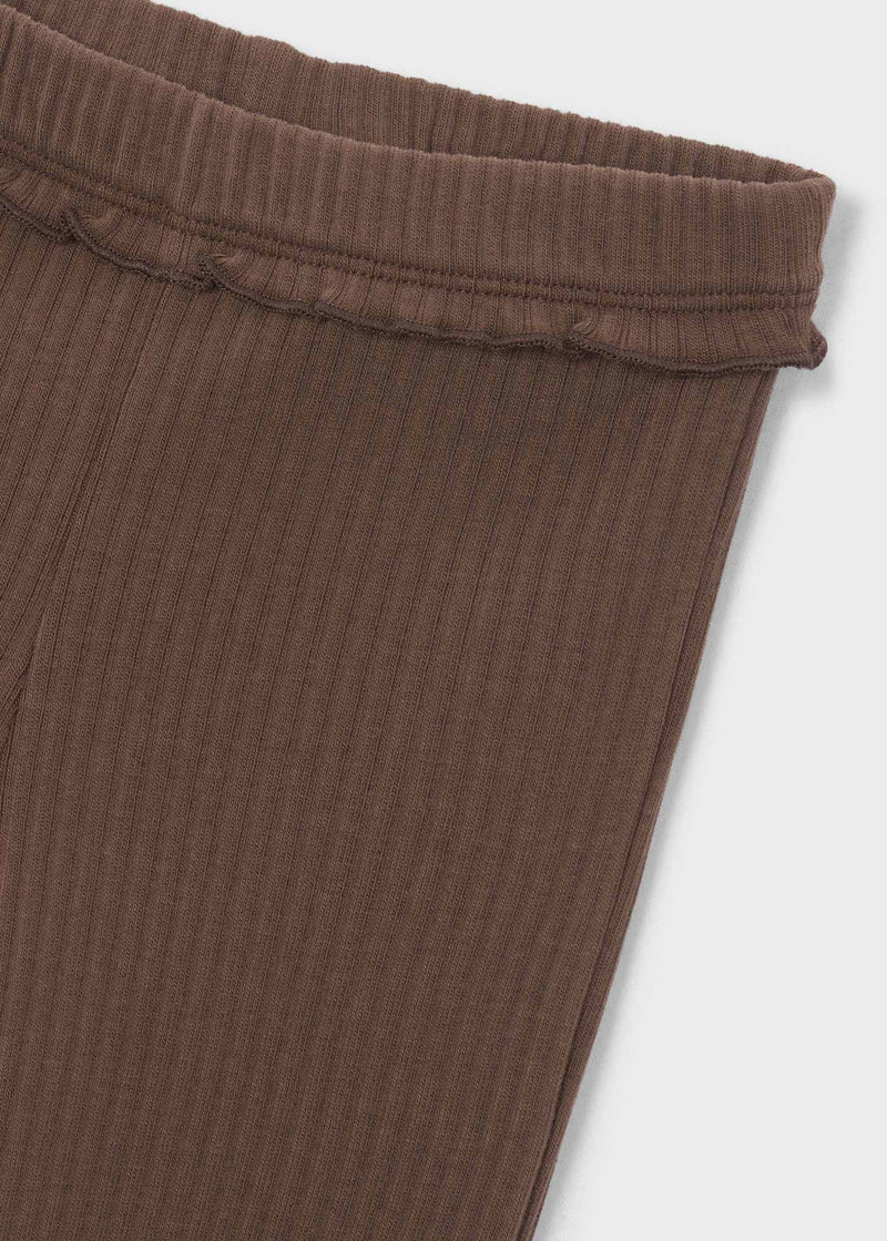 Mayoral Girls Ribbed Flare Leggings - fold-over frill waistband close up detail