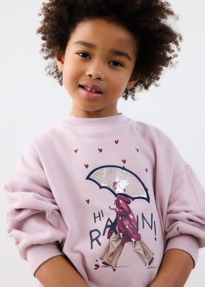 Mayoral Girls Hi Rain 2-Piece Set - model close up showing sequin graphic detail