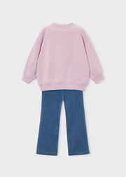 Mayoral Girls Hi Rain 2-Piece Set - back view flat lay showing sweatshirt and jeans