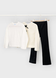 Mayoral Girls 3-Piece Occasion Set - black velvet flare trousers flat lay