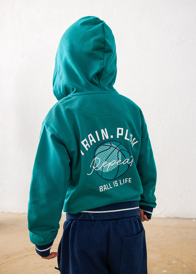 Mayoral Boys Ball Is Life Tracksuit Set - model back view showing full back graphic print
