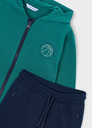 Mayoral Boys Ball Is Life Tracksuit Set - chest basketball graphic and jogger waistband close up