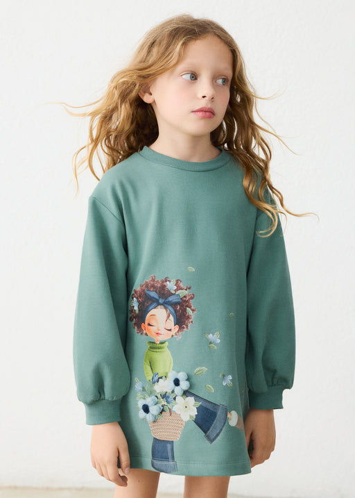 Mayoral Girls Flower Girl Sweatshirt Dress - model front view styled with cream boots