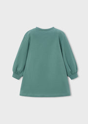 Mayoral Girls Flower Girl Sweatshirt Dress - back view flat lay showing plain sage green back