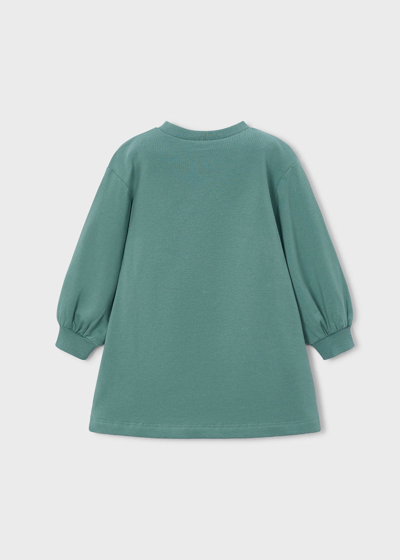 Mayoral Girls Flower Girl Sweatshirt Dress - back view flat lay showing plain sage green back