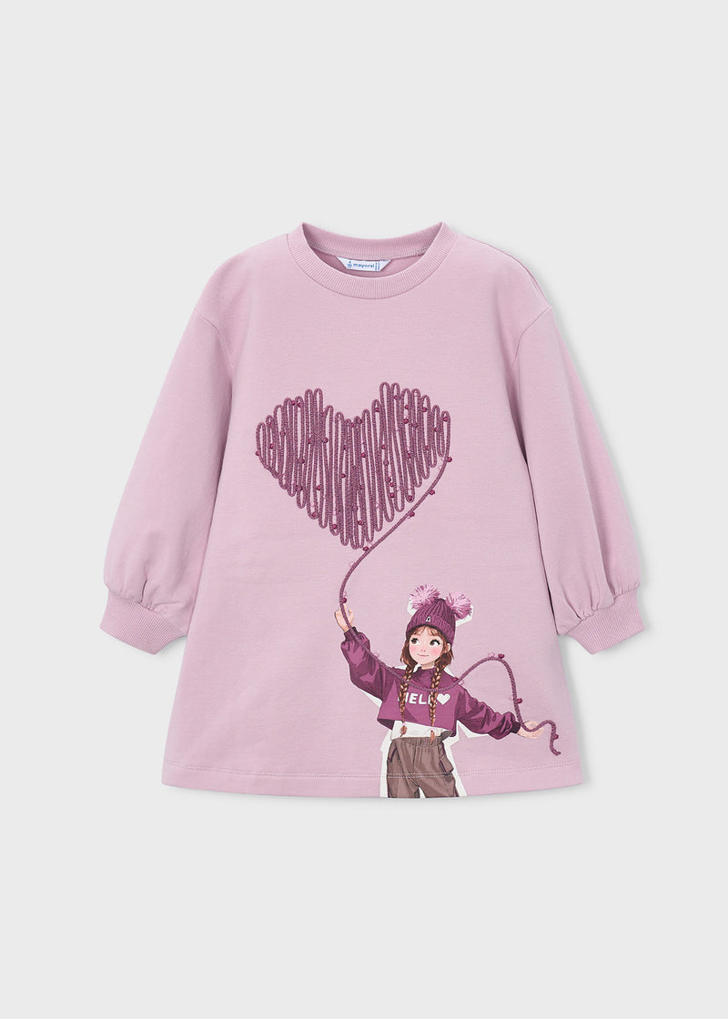 Mayoral Girls Flower Sweatshirt Dress | Mauve 4914