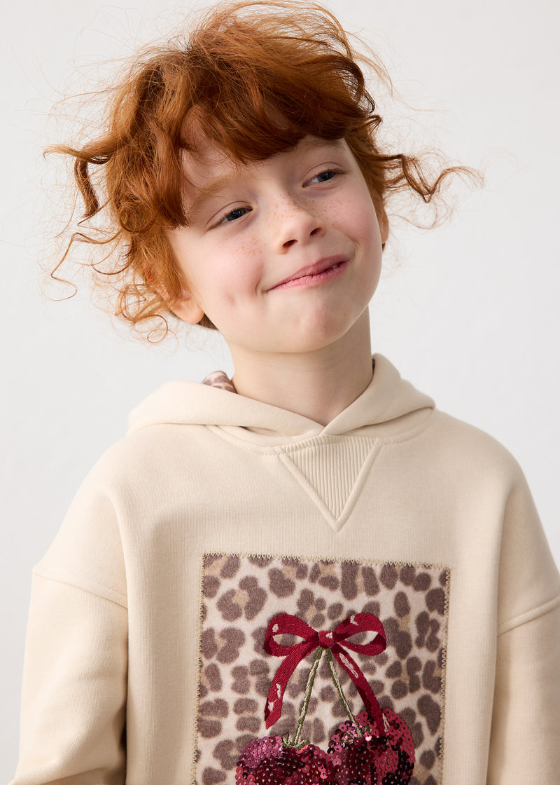 Mayoral Girls Sequin Cherry Hoodie Dress | Beige 4916