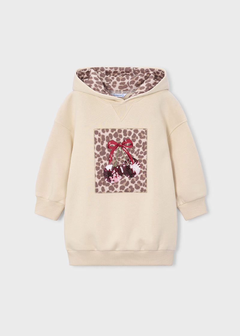 Mayoral Girls Sequin Cherry Hoodie Dress | Beige 4916