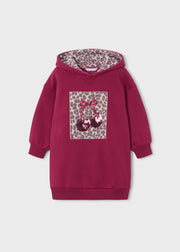 Mayoral Girls Sequin Cherry Hoodie Dress - front view flat lay showing sequin cherry chest patch