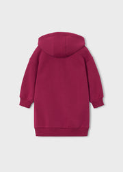 Mayoral Girls Sequin Cherry Hoodie Dress - back view flat lay showing plain berry back and hood