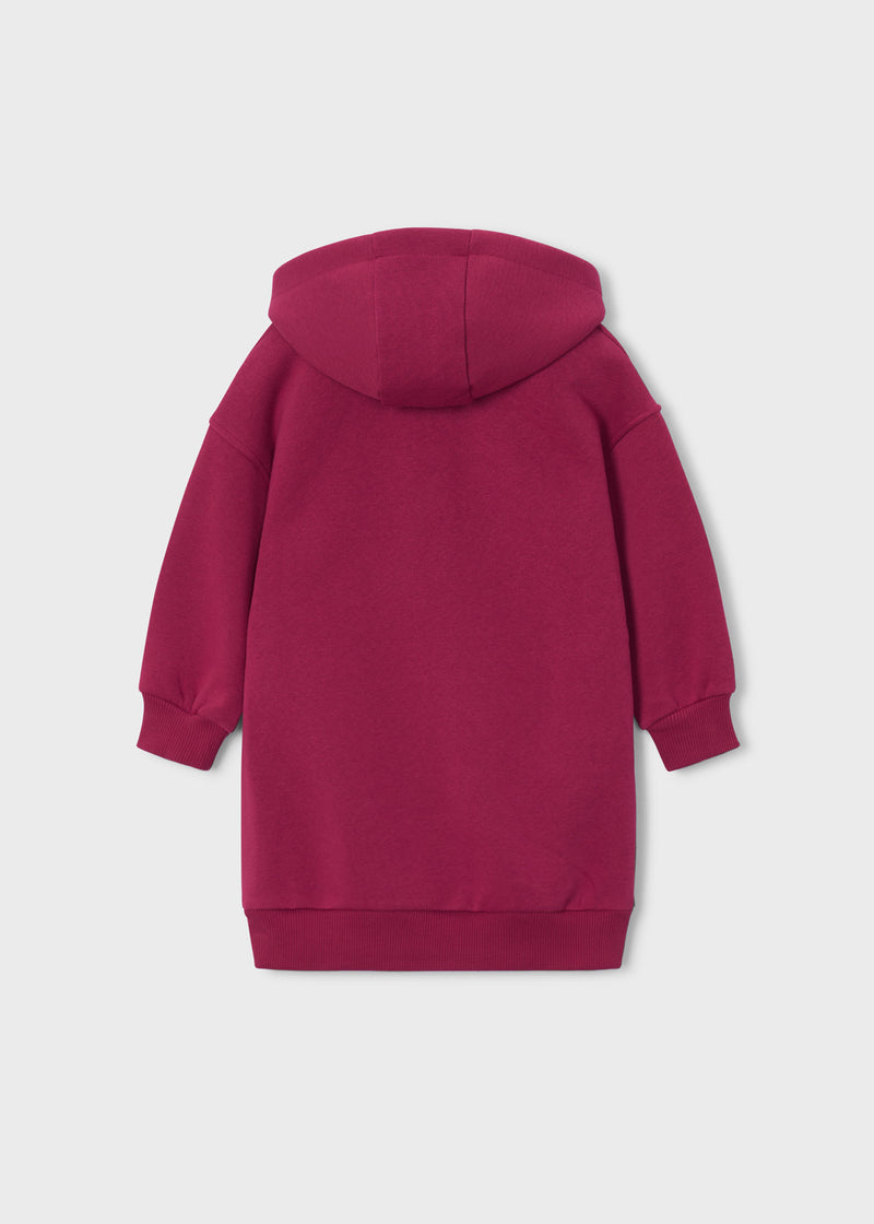 Mayoral Girls Sequin Cherry Hoodie Dress - back view flat lay showing plain berry back and hood