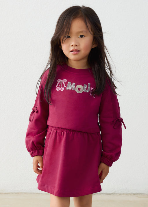 Mayoral Girls Amour Sequin 2-Piece Set - model front view wearing full set with chunky black trainers