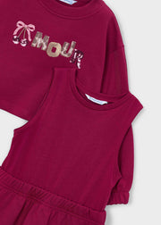 Mayoral Girls Amour Sequin 2-Piece Set - sequin Amour graphic and cherry embellishment close up detail