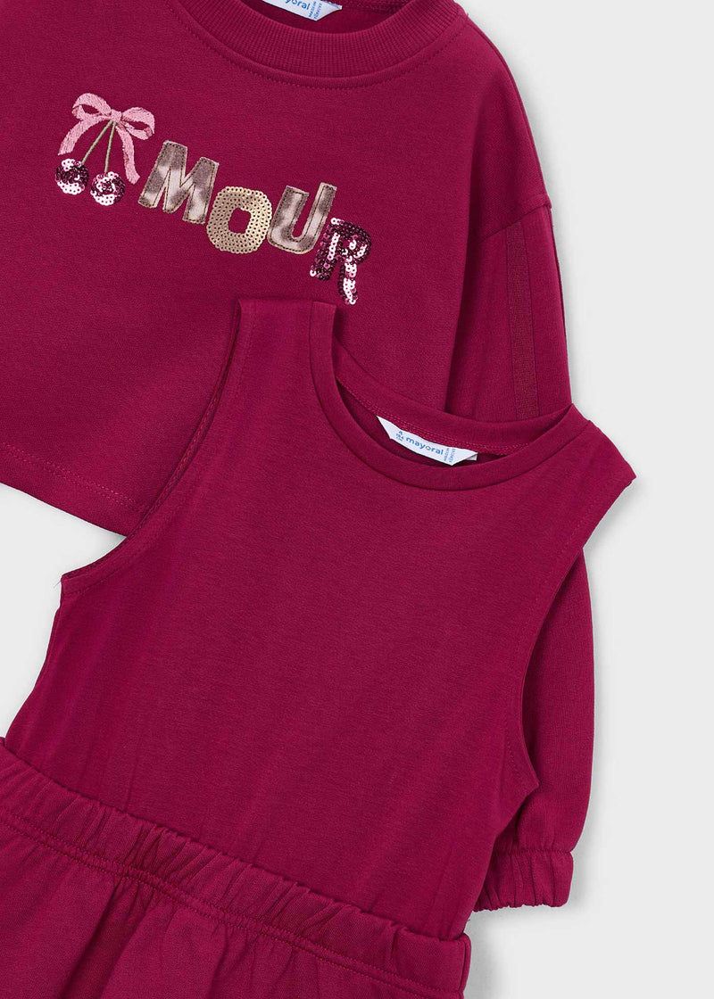 Mayoral Girls Amour Sequin 2-Piece Set - sequin Amour graphic and cherry embellishment close up detail