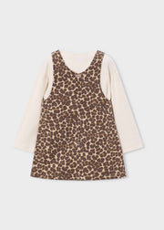 Mayoral Girls Leopard Print Pinafore & Ribbed Top Set - back view flat lay showing zip fastening