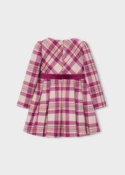 Mayoral Girls Tartan Check Fit & Flare Dress - back view flat lay showing back zip and velvet waistband