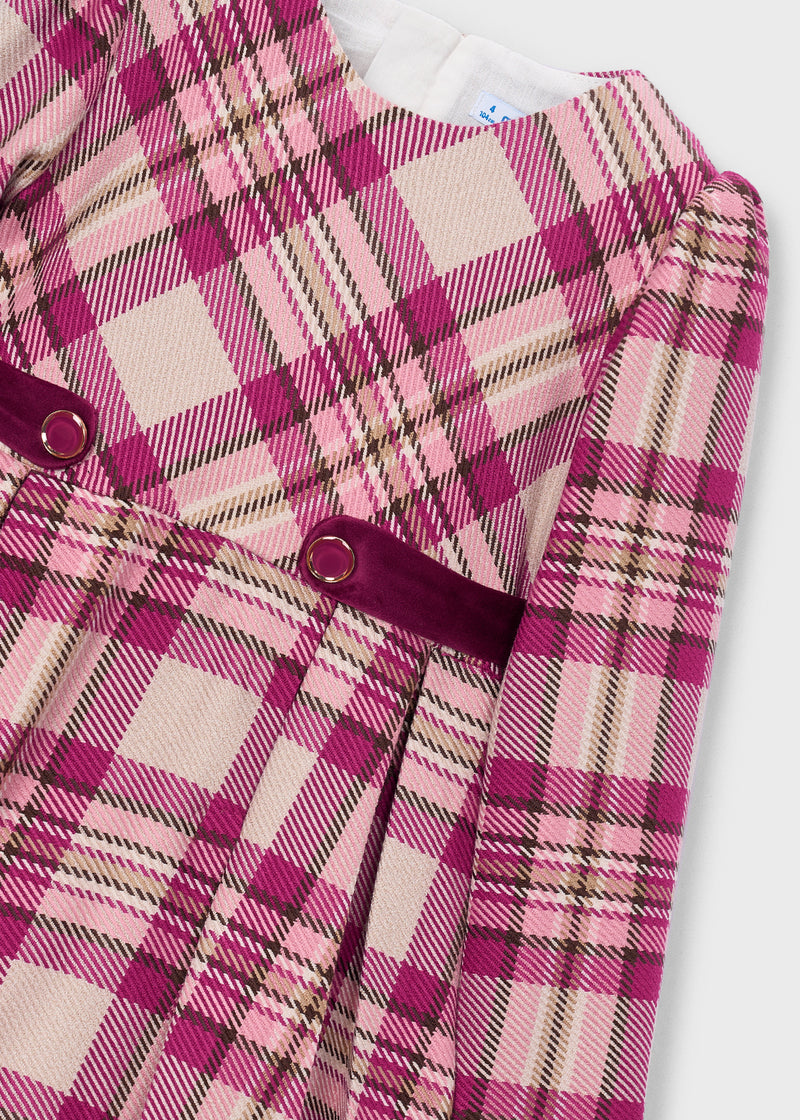 Mayoral Girls Tartan Check Fit & Flare Dress - velvet waistband and gold ring hardware close up detail