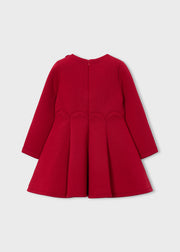Mayoral Girls Red 3D Floral Fit & Flare Dress - back view flat lay showing back zip fastening