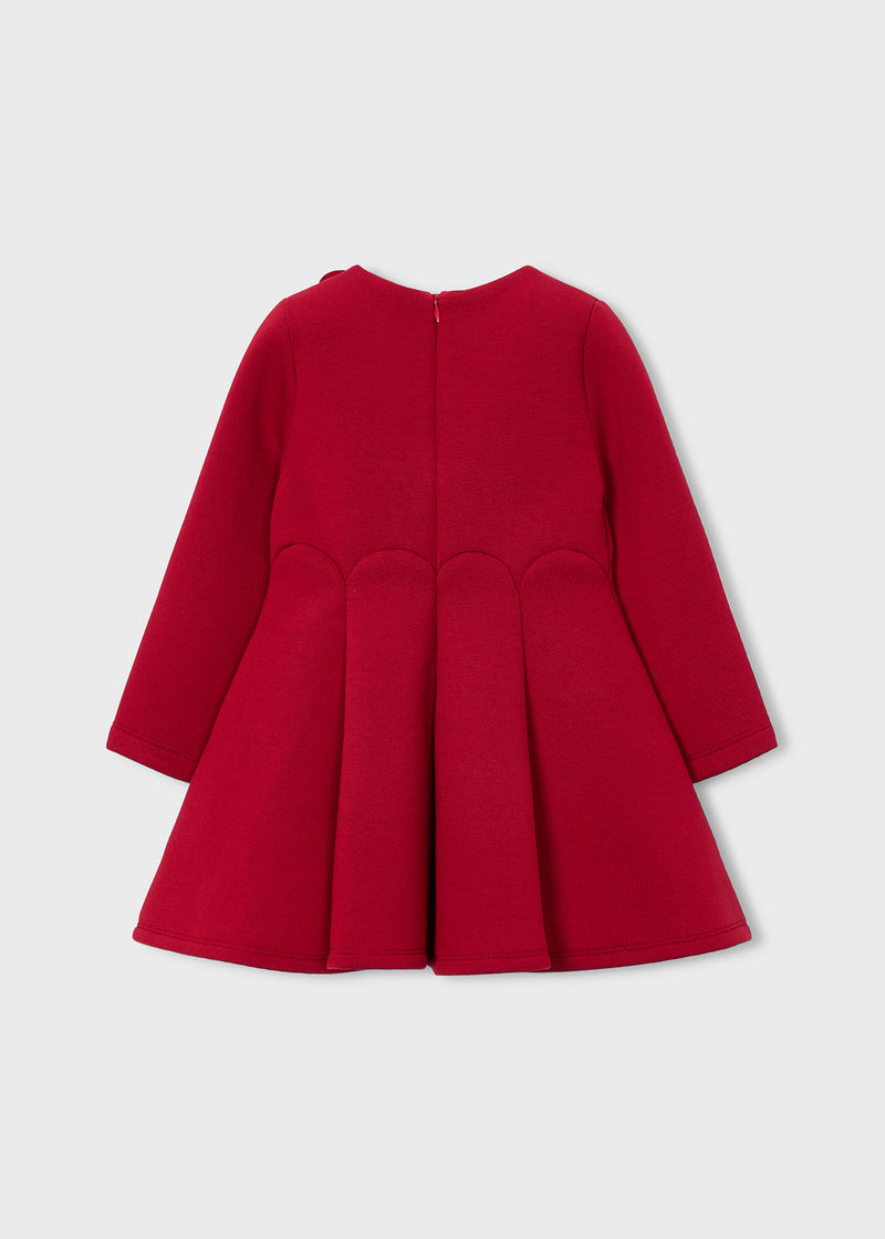 Mayoral Girls Red 3D Floral Fit & Flare Dress - back view flat lay showing back zip fastening