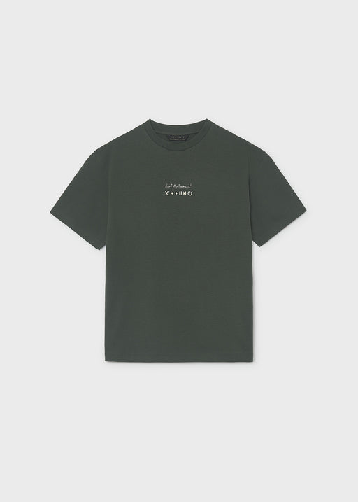 Mayoral Nukutavake Boys Don't Stop the Music T-Shirt - front view flat lay in dark forest green