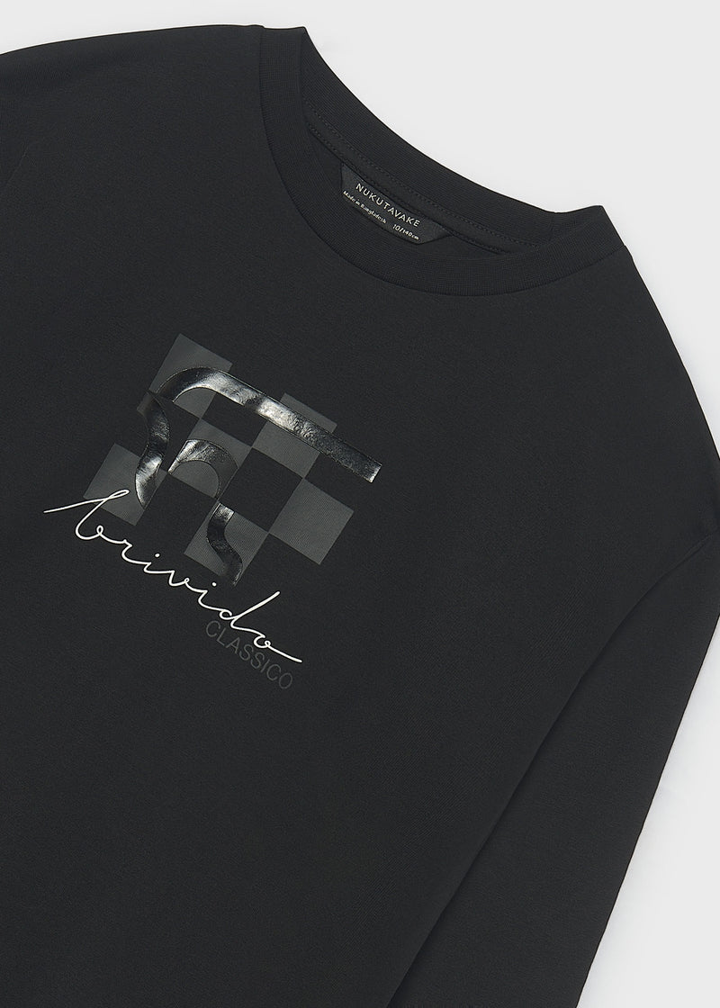 Mayoral Nukutavake Boys Brivido Classico Long Sleeve T-Shirt - tonal checkerboard graphic and Brivido Classico script close up