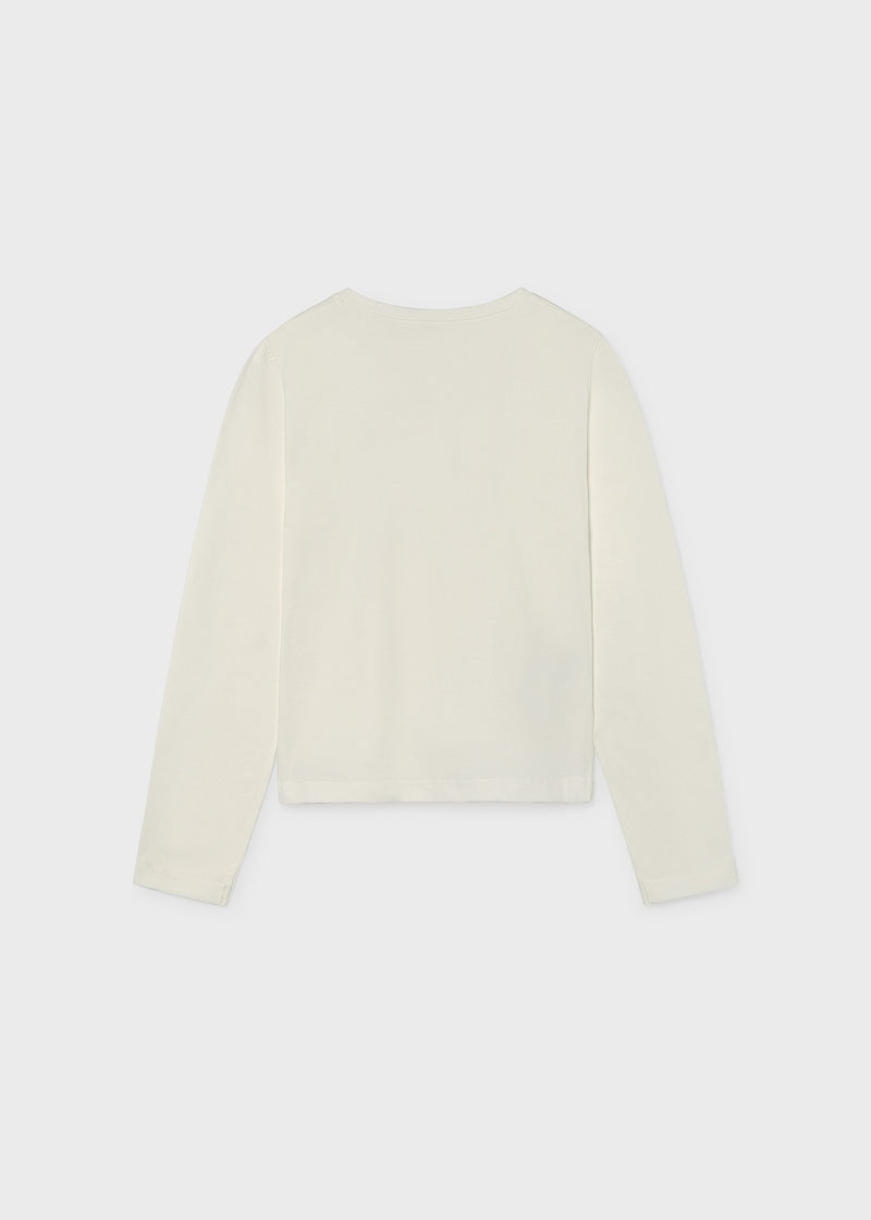 Girl wearing Mayoral CHIC sequin long sleeve top – portrait close-up