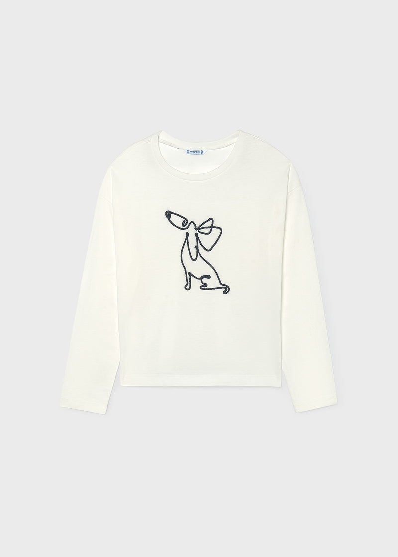 Mayoral Mon Chien dachshund print scarf – flat lay detail showing Mon Chien print and gingham border