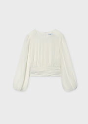 Mayoral cream balloon sleeve blouse – pleated bodice detail close-up
