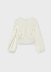 Mayoral cream balloon sleeve blouse – back flat lay showing button closure