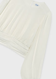 Mayoral cream balloon sleeve blouse – front flat lay