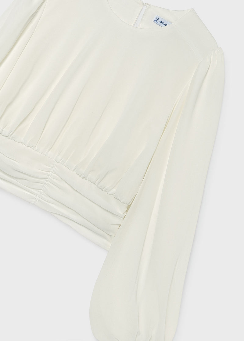 Mayoral cream balloon sleeve blouse – front flat lay
