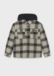 Mayoral Nukutavake hooded check flannel shacket – hood and chest pocket detail close-up