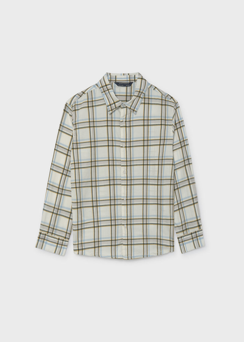 Mayoral Nukutavake check shirt – collar and fabric detail close-up showing Nukutavake label