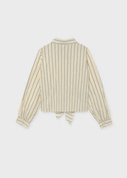 Mayoral girls striped tie-front shirt – back flat lay showing tie-knot hem