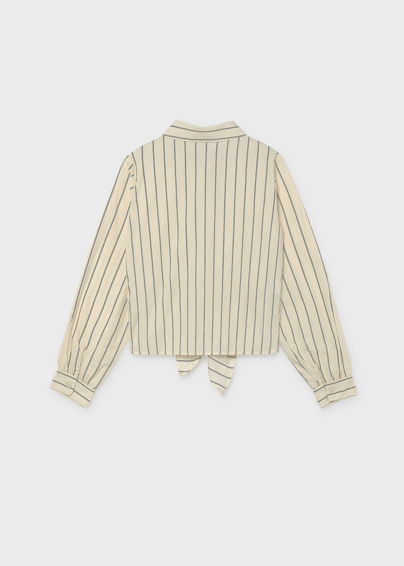 Mayoral girls striped tie-front shirt – back flat lay showing tie-knot hem