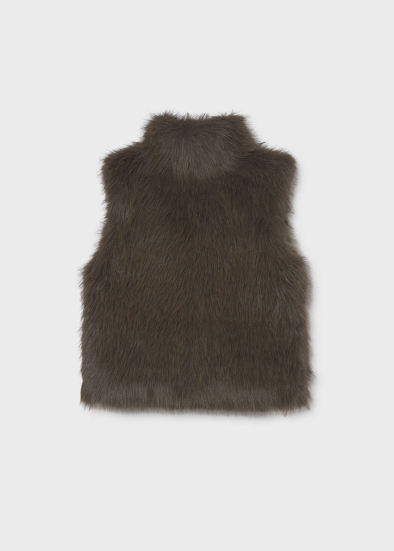 Mayoral dark olive faux fur gilet – back flat lay