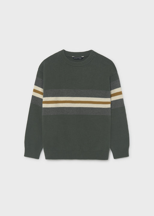 Mayoral Nukutavake stripe crew neck knit jumper – neckline and stripe detail close-up showing Nukutavake label