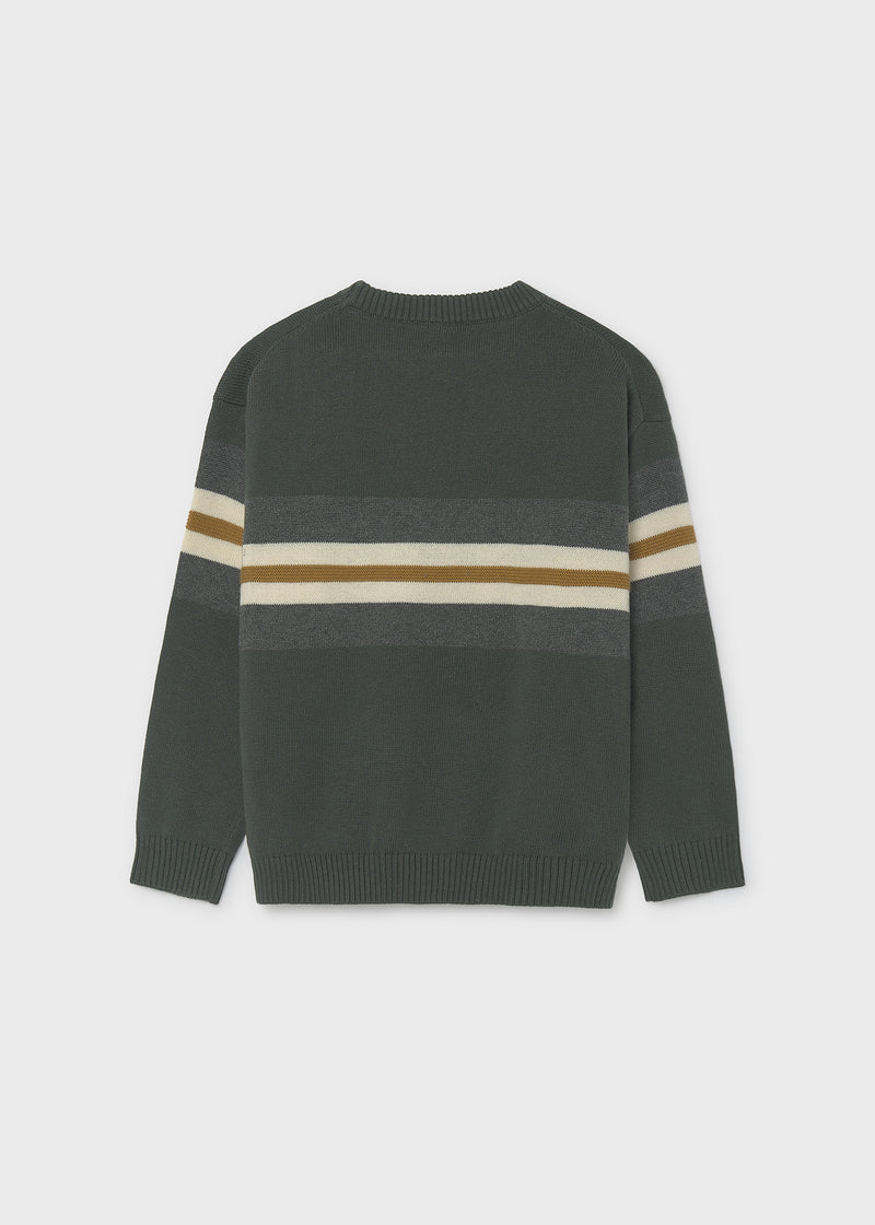 Mayoral Nukutavake stripe crew neck knit jumper – back flat lay