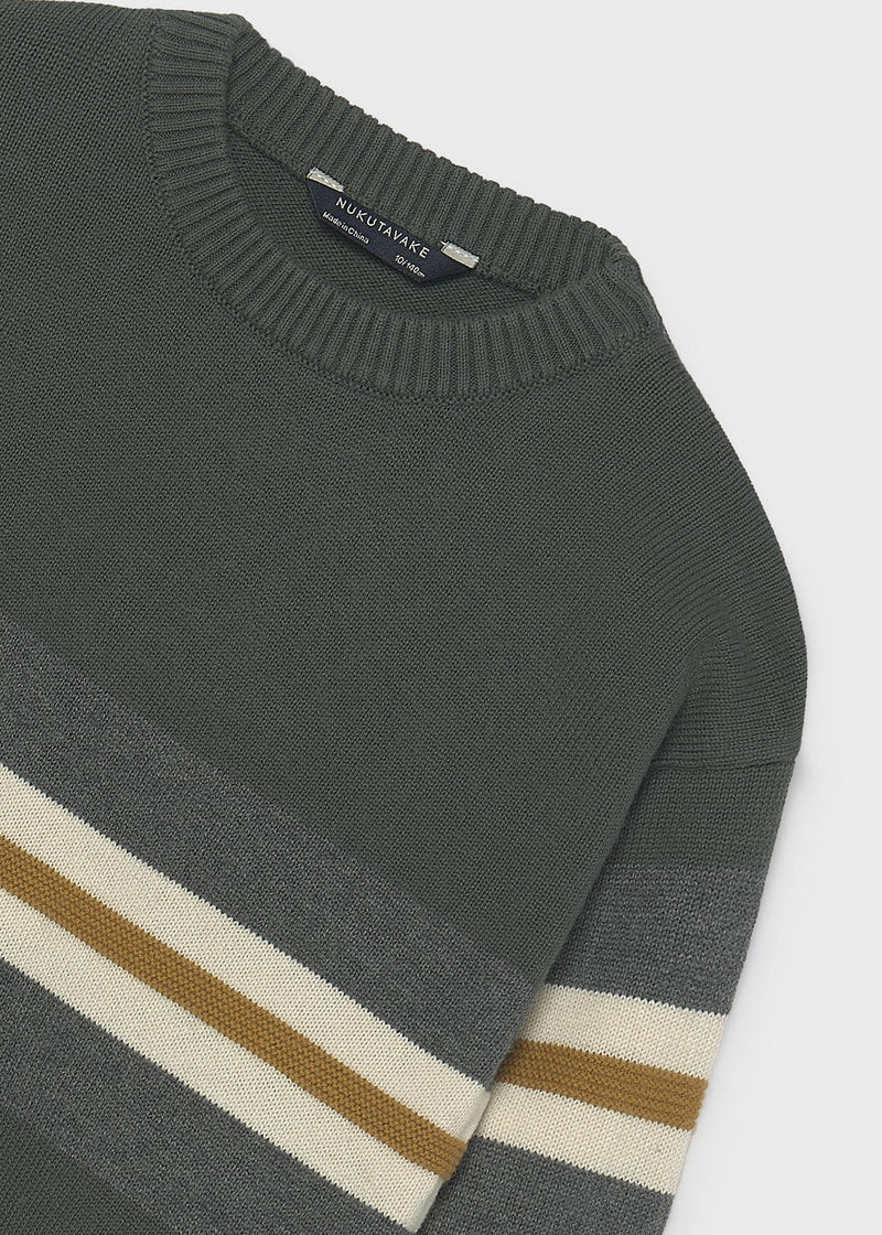 Mayoral Nukutavake stripe crew neck knit jumper – front flat lay