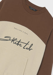 Mayoral Nukutavake Skate Lab colour-block sweatshirt – front flat lay showing Rolling badge at hem