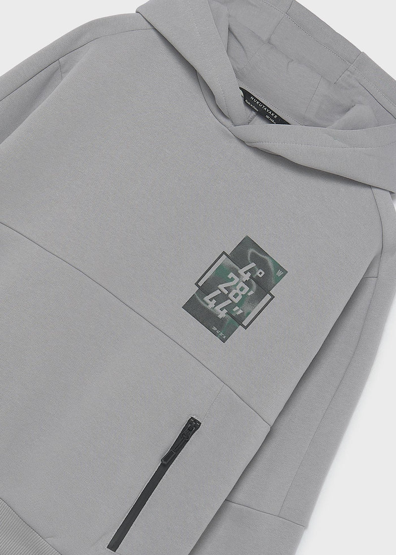 Mayoral Nukutavake tech coordinates hoodie – front flat lay showing both zip pockets and coordinates chest patch