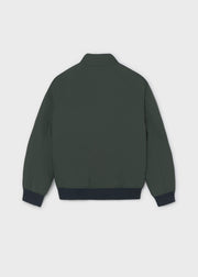 Mayoral Nukutavake forest green bomber jacket – back flat lay showing contrast navy ribbed hem and cuffs