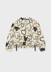 Mayoral all-over heart print sweatshirt – crew neck and print detail close-up showing Mayoral label