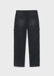 Mayoral Nukutavake black cargo trousers – elasticated waistband and front pocket detail close-up showing washed fabric texture