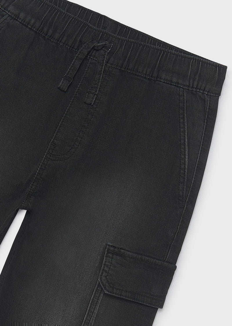 Mayoral Nukutavake black cargo trousers – back flat lay showing cargo pockets and back patch pockets