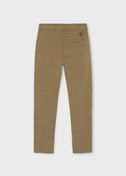 Mayoral boys khaki chino trousers – back flat lay showing slim tapered leg and back welt pocket